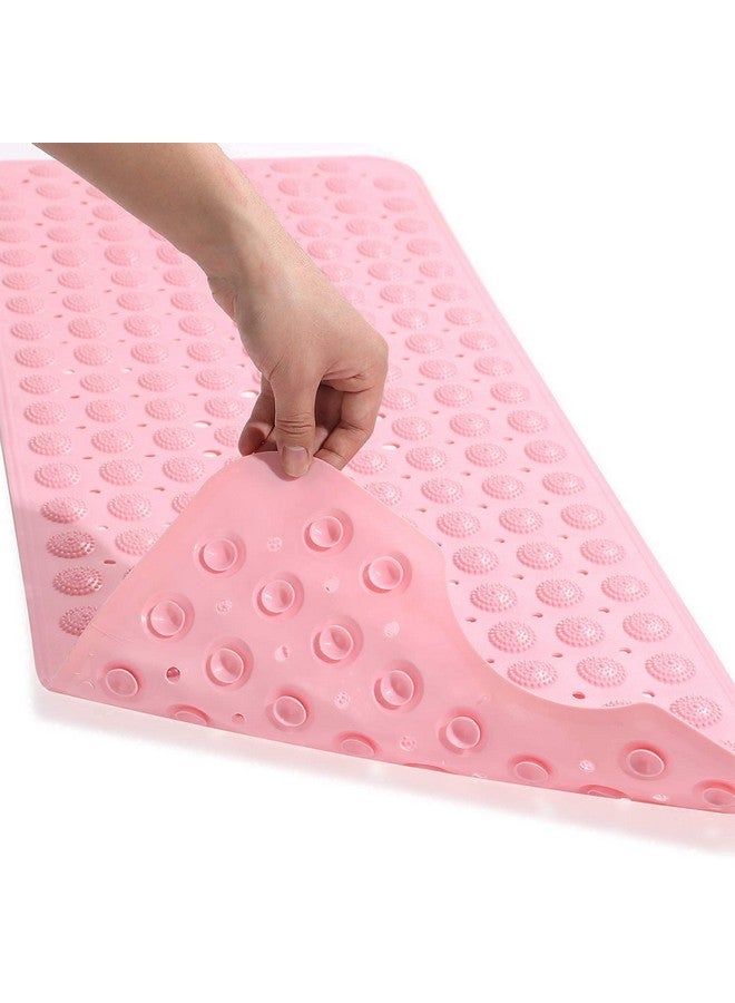 في دي ان اس دي سجادة حمام VDNSI مضادة للانزلاق، سجادة حمام مطاطية مستطيلة الشكل مضادة للانزلاق لمنطقة الاستحمام، سجادة دش مع أكواب شفط قوية وفتحات تصريف 35 × 70 سم (وردي) - Image 1