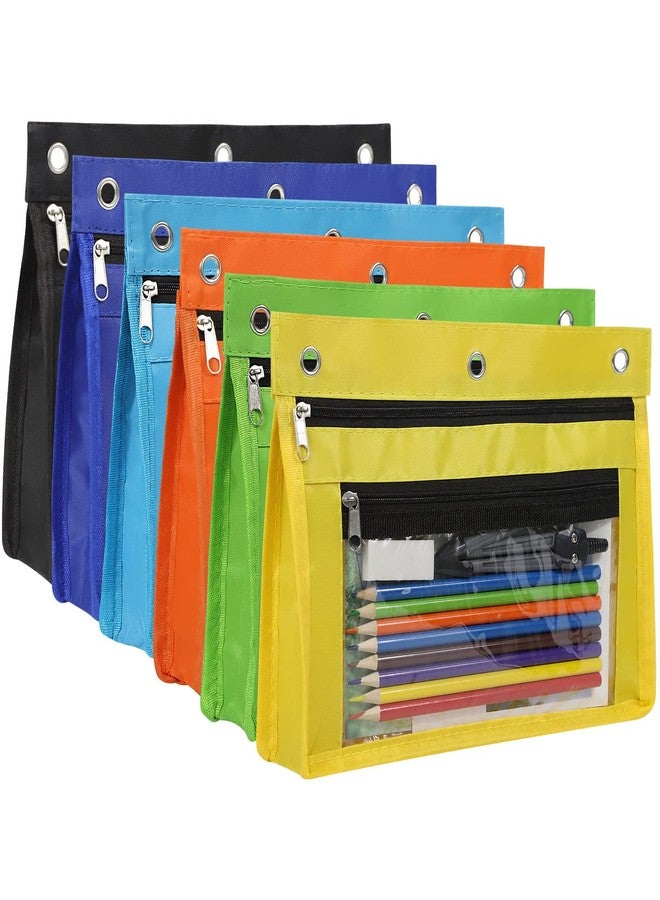 YoeeJob 6 Pack 1 Inch Expandable Zipper Pencil Pouches with Clear Window for 3 Ring Binder, Suitable for School & Office(Multicolor) - Image 1