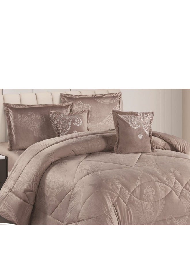 سمارت هوم مفرش فندقي مزدوج من المخمل، يناسب سرير بحجم 120X200 سم ، مفرش سرير نفرين نظام وجهين 4 قطع مع حشوة ، لحاف بنقشات فخمة لون بني  - Image 2
