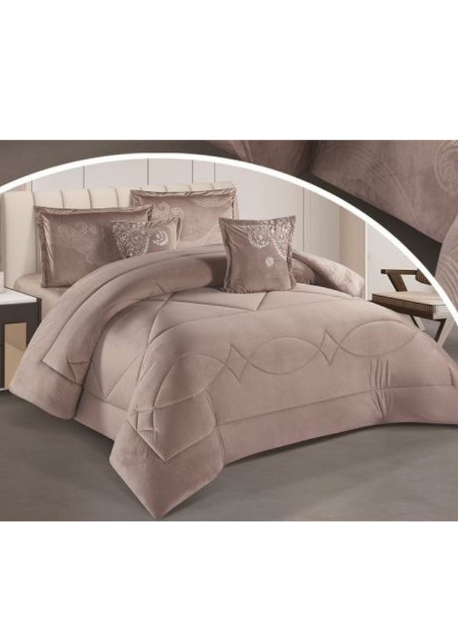 سمارت هوم مفرش فندقي مزدوج من المخمل، يناسب سرير بحجم 120X200 سم ، مفرش سرير نفرين نظام وجهين 4 قطع مع حشوة ، لحاف بنقشات فخمة لون بني  - Image 3
