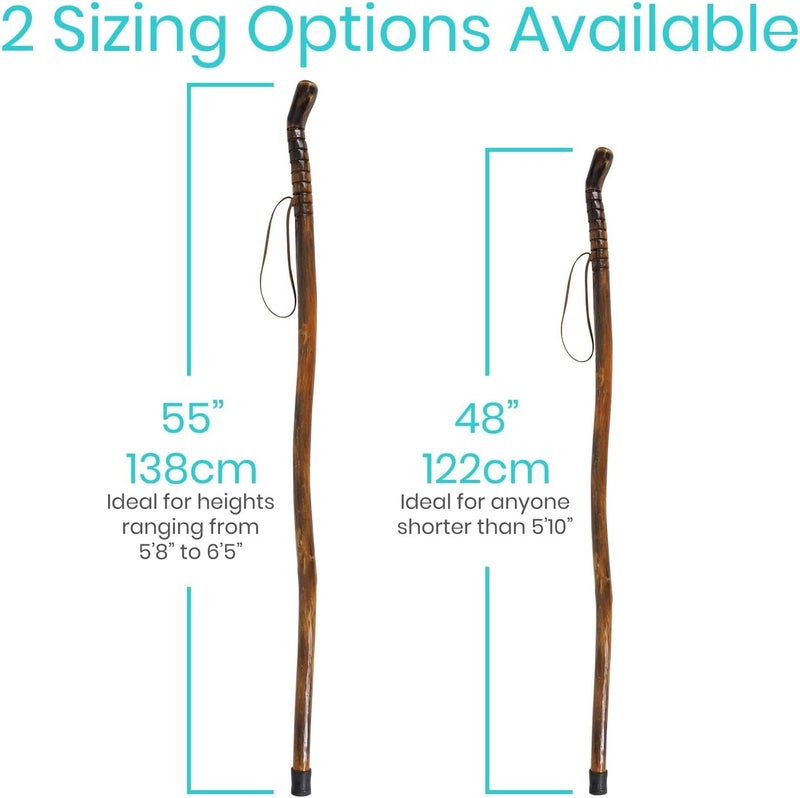 VIVE Wooden Walking Stick for Hiking - Handcrafted, Waterproof, with Leather Wrist Strap - Wood Staff for Balance, Women, Men, Seniors - Non-Slip Tip for Safety - Image 4