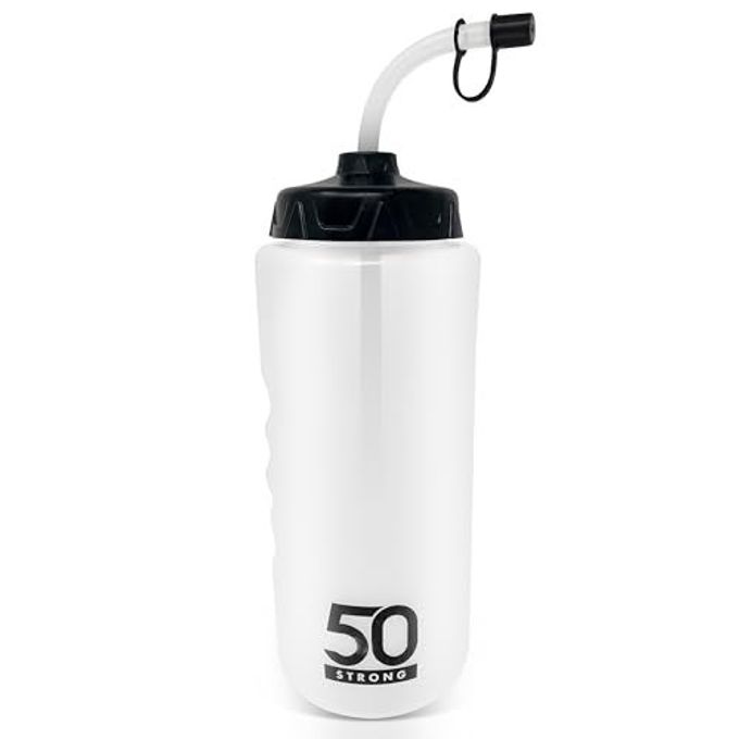50 Strong 1 Liter Water Bottle with Straw | Hockey Water Bottle with Long Straw | Easy Squeeze Bottles + Built In Finger Grip | BPA-Free Sports Water Bottle for Football, Lacrosse & Boxing | Made in USA - Image 1