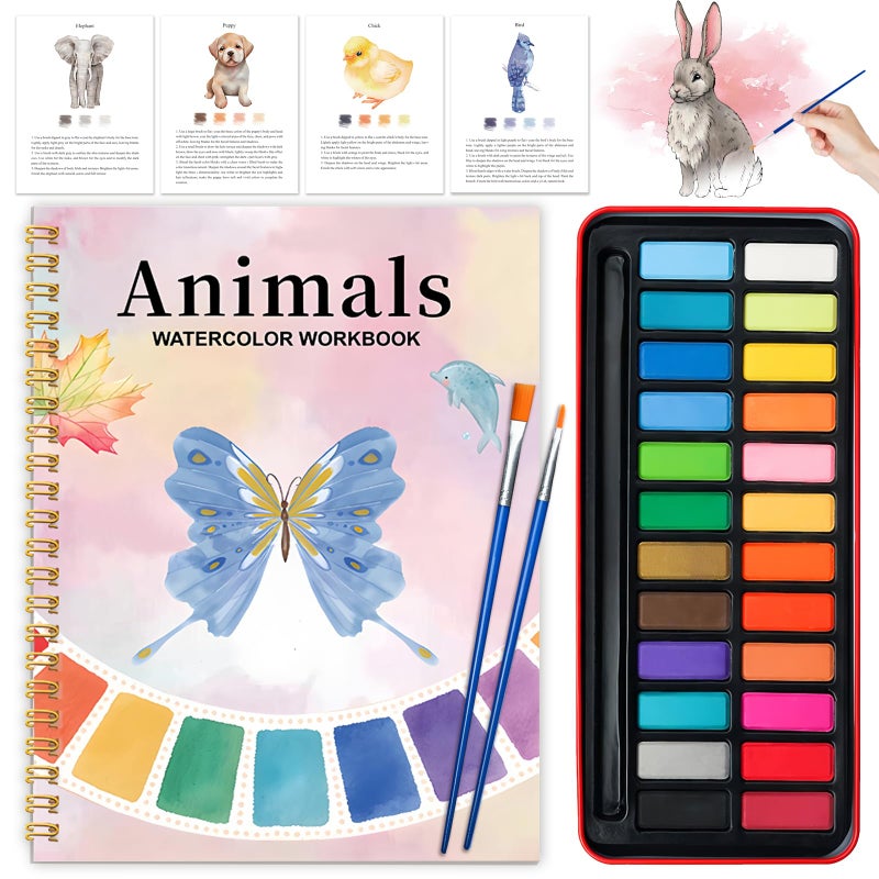 Cbcmpica Watercolor Workbook - Coloring Book Beginner Friendly Painting Kit  Watercolor Workbooks For Adults With 24 Colors Paint  Exploration Gift For Adults Teens (Flowers) - Image 1