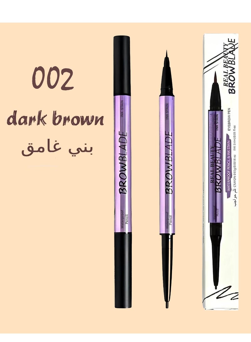 ريال بيوتي قلم حواجب دارك براون 2في1 ضد الماء ويدوم طويلاً