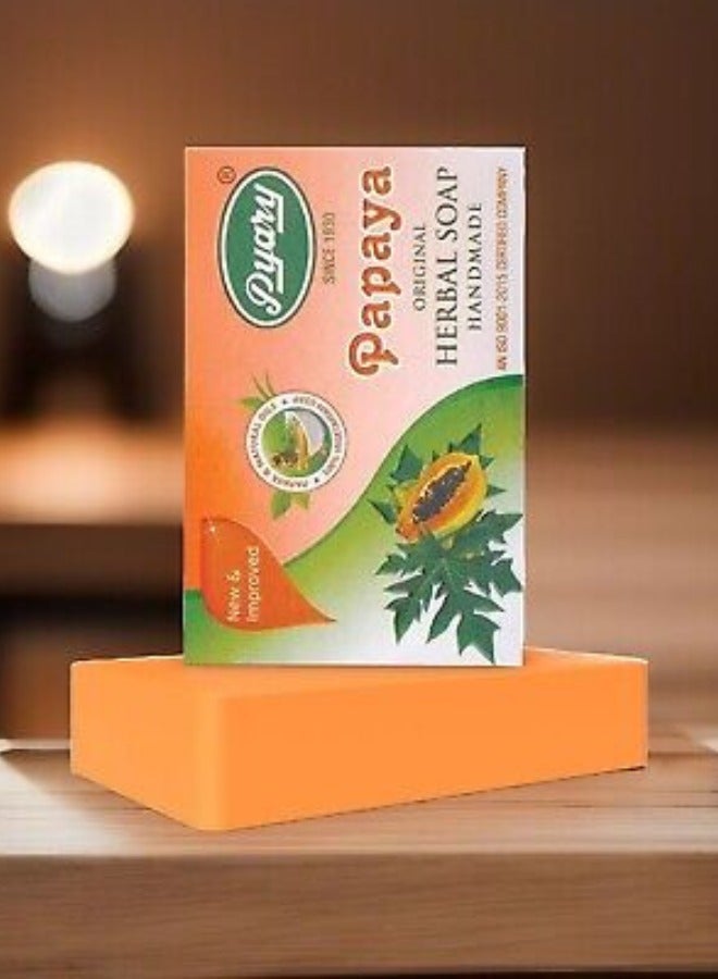 Pyary Papaya Herbal Handmade Soap – Natural Brightening & Exfoliating Bar – Pack of 4 x 75g – For Face & Body - Image 3