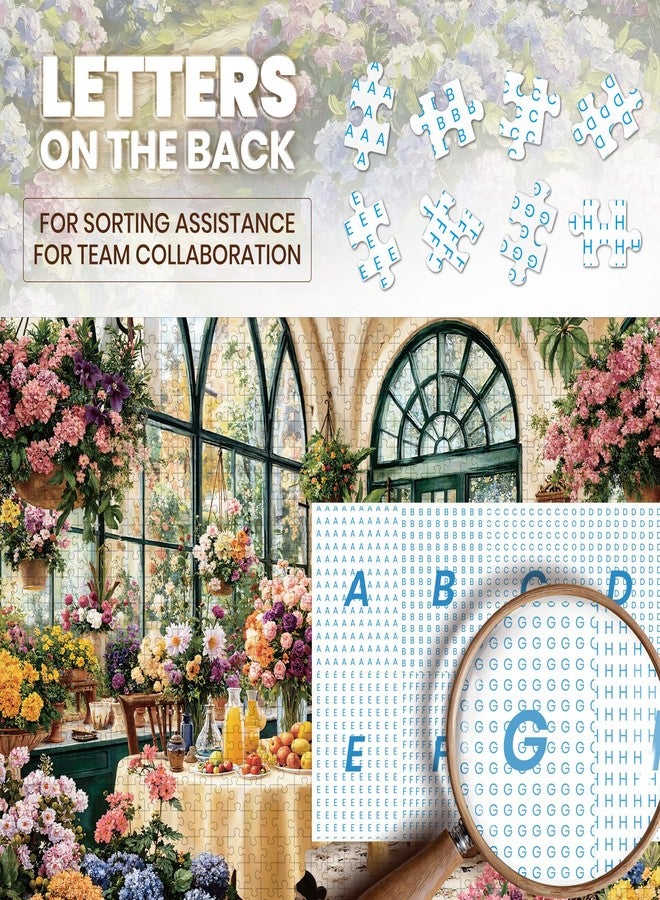 lamplig Puzzles for Adults 1000 Pieces, Spring Flower Plant Greenhouse Garden, 1000 Piece Puzzle for Adults Seniors, Hard Jigsaw Puzzles for Adults with Letters on Back, Family Game Gifts, 1:1 Poster - Image 4