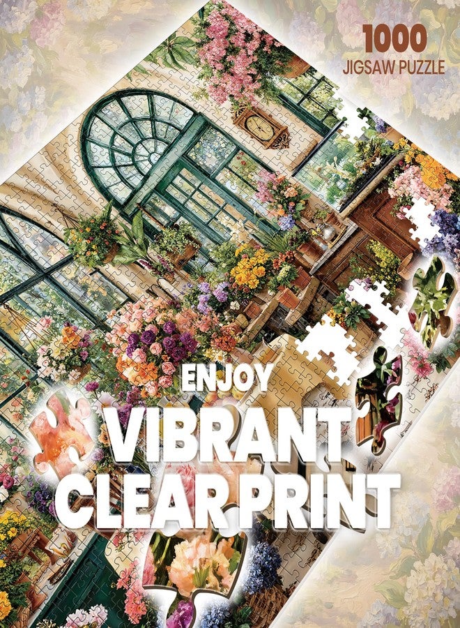 lamplig Puzzles for Adults 1000 Pieces, Spring Flower Plant Greenhouse Garden, 1000 Piece Puzzle for Adults Seniors, Hard Jigsaw Puzzles for Adults with Letters on Back, Family Game Gifts, 1:1 Poster - Image 2