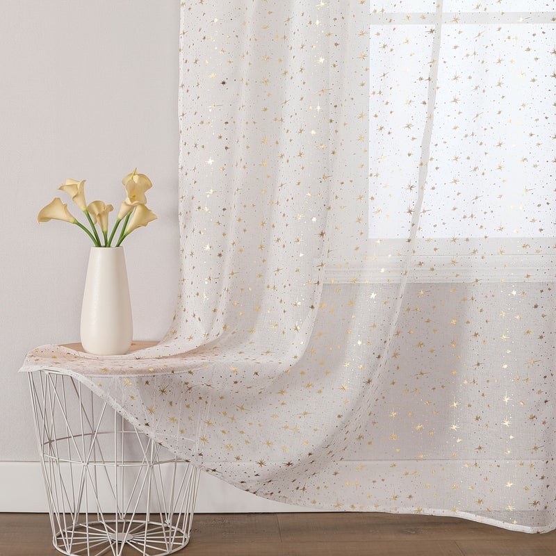 Sheer White Bohemian Curtains Light Filtering 2 Panels Star Dot 132x213cm - Image 4