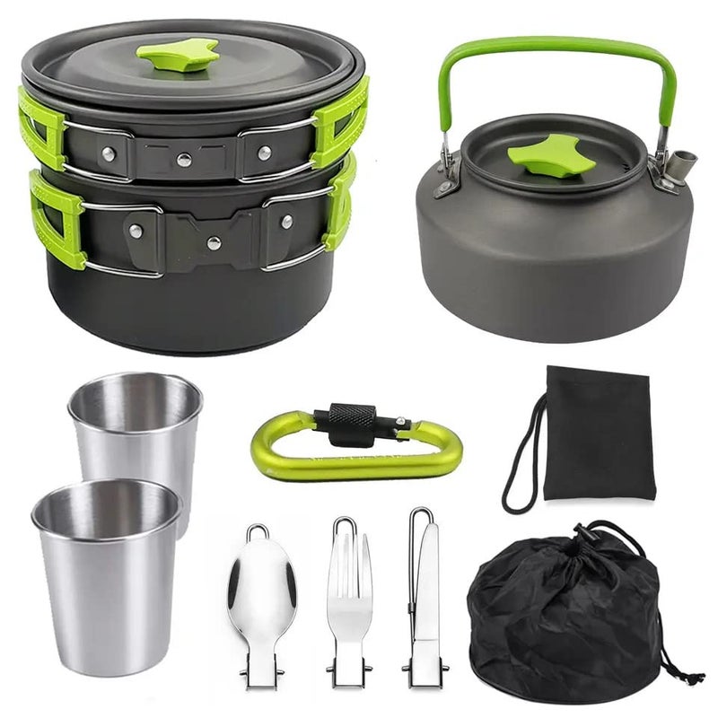 Linist Camping Cooking Set cookware Mess kit Outdoor Utensils, Portable Trekking Cooking Accessories for Camping Carabiner, Spoon, Bowl, Glass, Non-Stick pan - Image 1