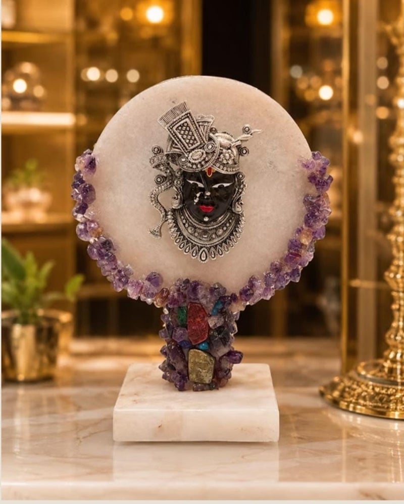 KHUSHBOO JEWELS 999 SILVER SHREENATH JI GEMSTONE ART (22*17*10CM) - Image 1