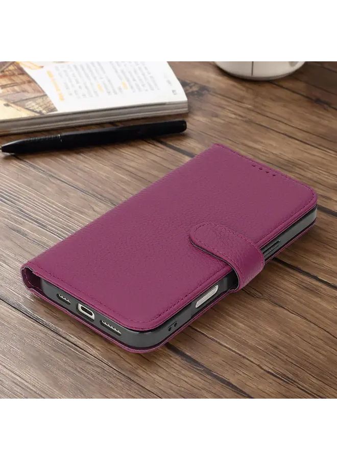 غلاف محفظة من الجلد الأرجواني لآيفون 16 برو ماكس مع فتحات بطاقات مانعة لتقنية RFID - Image 1