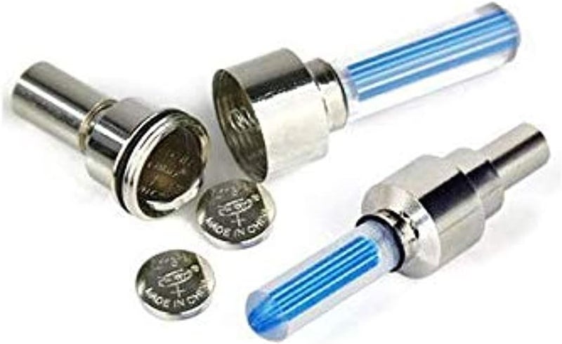 غطاء صمام إطار عجلة دراجة هوائية أو سيارة، مزود بأضواء LED نيون وامضة (أزرق) - قطعتان