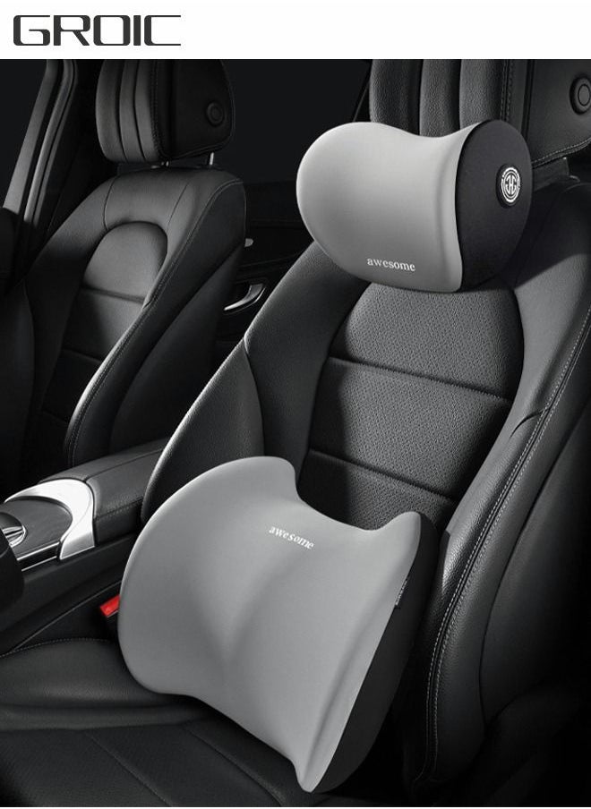 GROIC Lumbar Support Pillow and Car Headrest Neck Pillow Set,Car Back Cushion Lumbar Support and Car Neck Pillow Kit,Memory Foam Ergonomic Seat Cushion with Adjustable Strap Automotive Interior  - Image 1