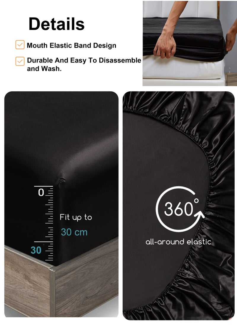 Arabest - Duvet Cover Set, 4 Pieces Soft Brushed Microfiber Comforter Cover with Zipper Closure, Include 1 Duvet Cover 160x230cm 1 Flat Sheet and 2 Pillowcase, King Size(black) - Image 1