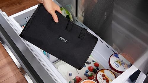 PACKIT حقيبة تسوق قابلة للتجميد من PackIt، بتقنية EcoFreeze، قابلة للطي، قابلة لإعادة الاستخدام، إغلاق بسحاب، مقبضين، سوداء - Image 4