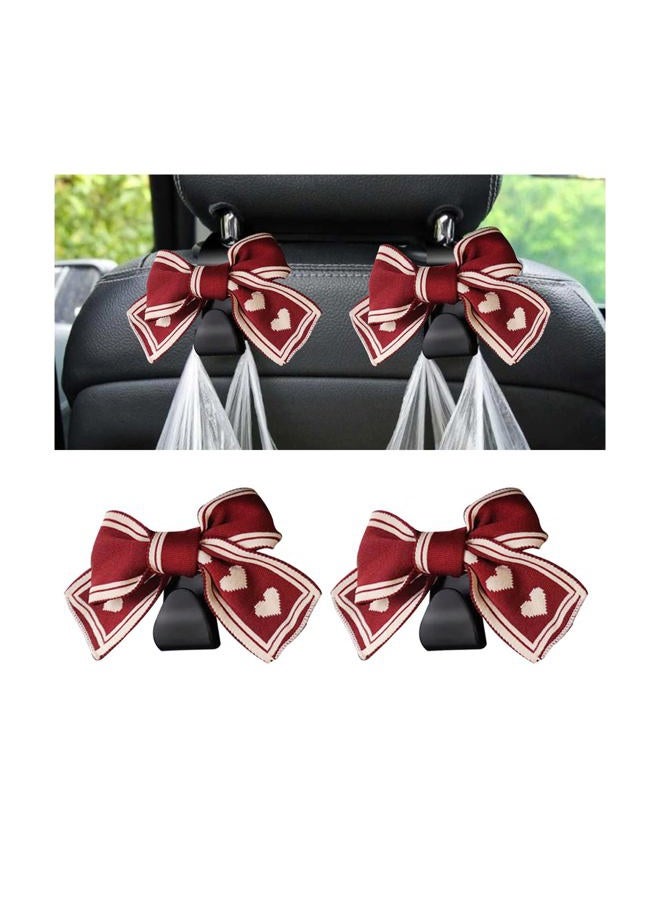 Mandark 2PCS Car Seat Headrest Hooks, Cute Bow Vehicle Hooks for Purses and Bags, Automotive Purse Hook Hanger Interior Decoration Accessories, Universal for SUV, Sedan, Truck (Red/White) - Image 1