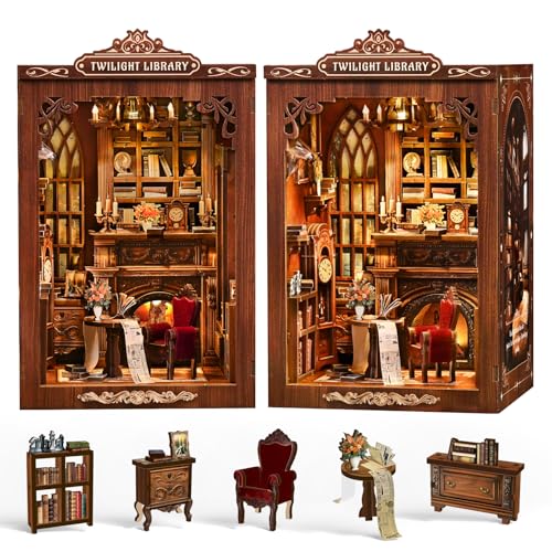 Sagiterra Book Nook KitDIY Miniature Dollhouse Kit for Adults and Teens3D Wooden Tiny House for Family and FriendsBookshelf Decor in HalloweenChristmasBook Store Twilight Library - Image 1