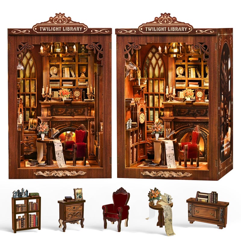 Sagiterra Book Nook KitDIY Miniature Dollhouse Kit for Adults and Teens3D Wooden Tiny House for Family and FriendsBookshelf Decor in HalloweenChristmasBook Store Twilight Library - Image 3