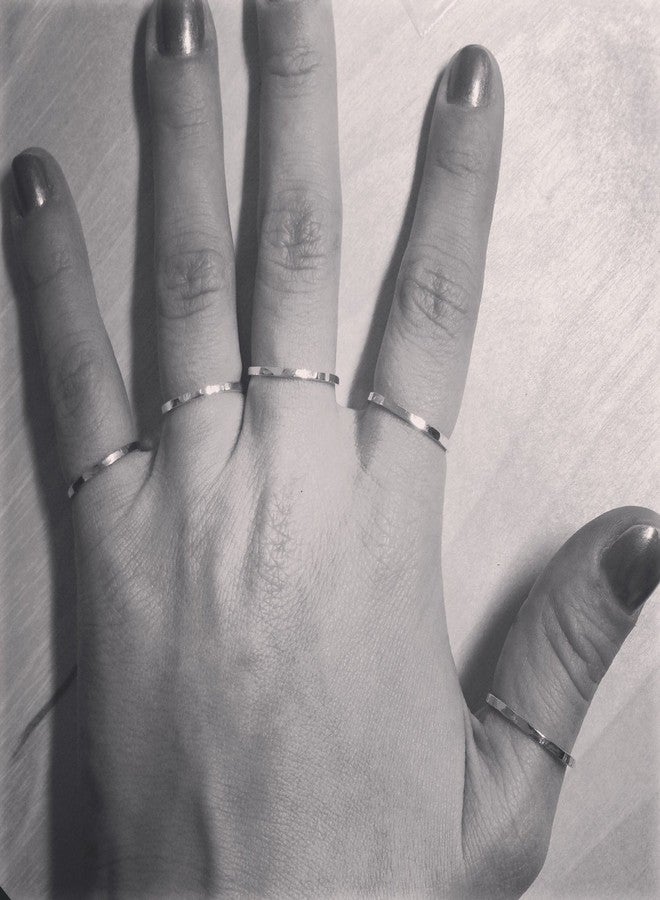 apop nyc Stackable Thin Band Ring Sterling Silver Hammered size 4 midi ring - Image 3