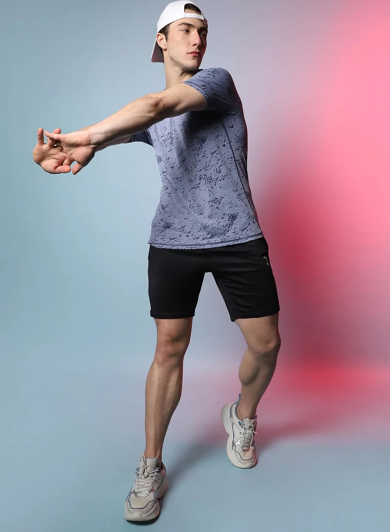 Campus Sutra Men's Prussian Blue Abstract Print Activewear T-Shirt