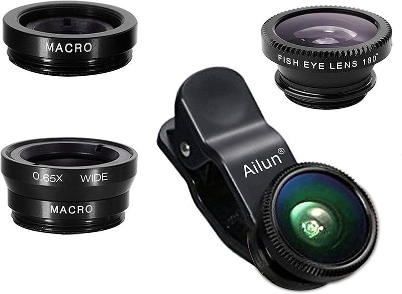 Ailun Phone Lens,by ,3 in 1 Clip on 180 Degree Fish Eye Lens+0.65X Wide Angle+10X Macro Lens,Universal HD Camera Lens Kit for Mobile Phone,Cellphone,Smart Phone - Image 1
