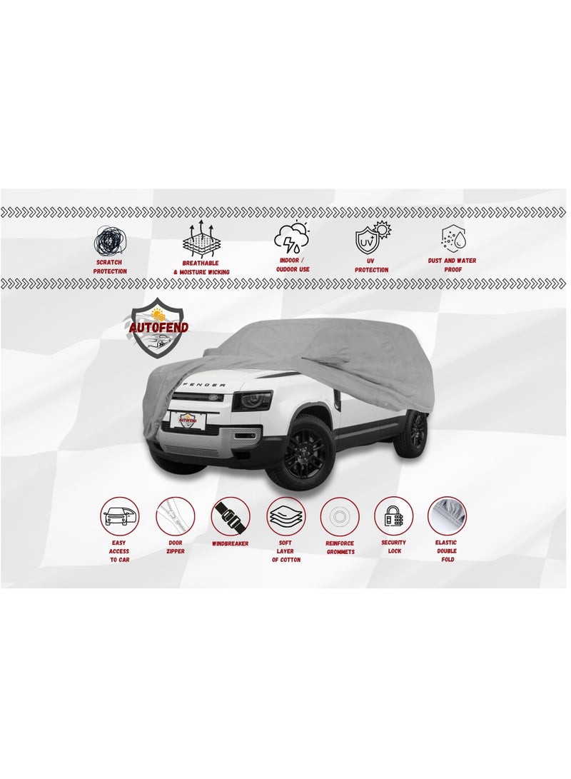Zipporah All Weather Premium Lightweight 6-Layers Protective Car Cover 210T Compatible for Land Rover Defender 110 and Station Box (4 Doors) with Left Driver Side Door Zipper, Security Lock and Mirror Pockets - Image 3