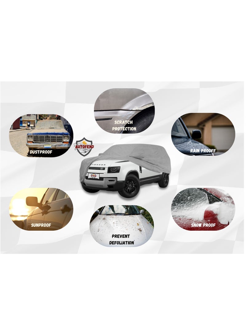 Zipporah All Weather Premium Lightweight 6-Layers Protective Car Cover 210T Compatible for Land Rover Defender 110 and Station Box (4 Doors) with Left Driver Side Door Zipper, Security Lock and Mirror Pockets - Image 4
