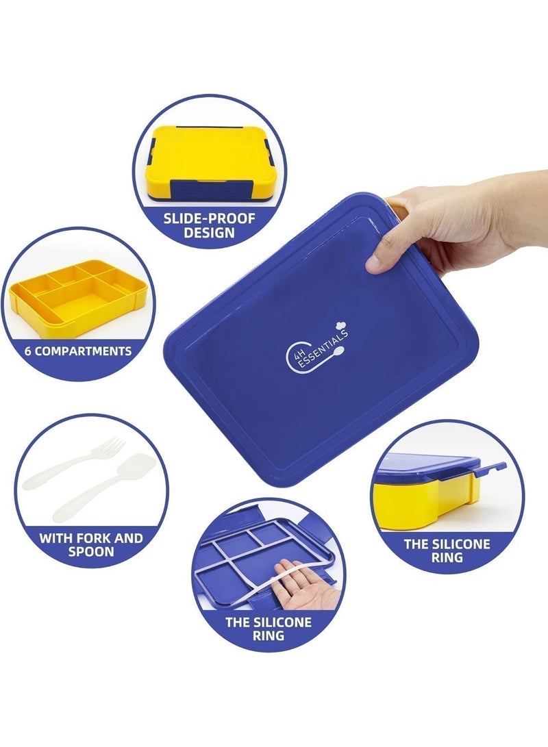 4h Essentials Premium Leak Proof Bento Lunch Box with 6 Compartments – BPA Free, Microwave Safe lunch box for Adults & Kids daily use for School, Office and Travel (Royal Blue) - Image 5