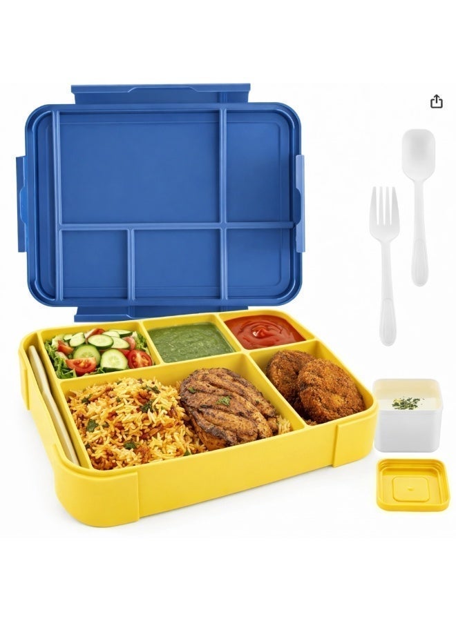 4h Essentials Premium Leak Proof Bento Lunch Box with 6 Compartments – BPA Free, Microwave Safe lunch box for Adults & Kids daily use for School, Office and Travel (Royal Blue) - Image 1