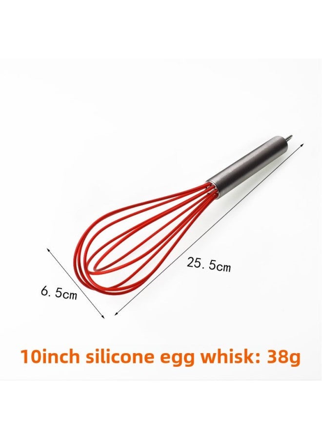 Manual Stainless Steel Silicone Egg Beater 8 Inch 10 Inch 12 Inch Cream Whisk Baking Tool Cake Making Kitchen Gadget-Color:10 Inch Silicone Egg Beater-red - Image 1