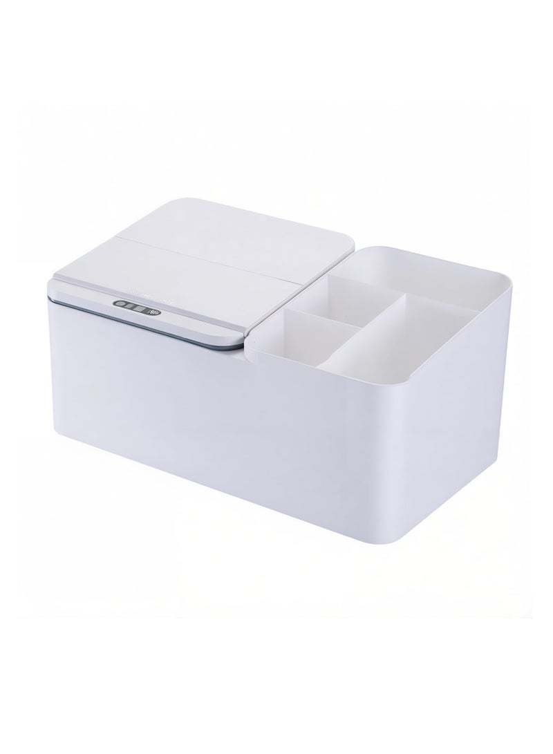 SYOSI New Touchless Motion Automatic Storage Bin, Desktop And Beside Organision Bin For Cosmetic Makeup, Office Supple, Vanity Table, Tissue Box, Jewery, Multifunctional Electronics (White) - Image 1