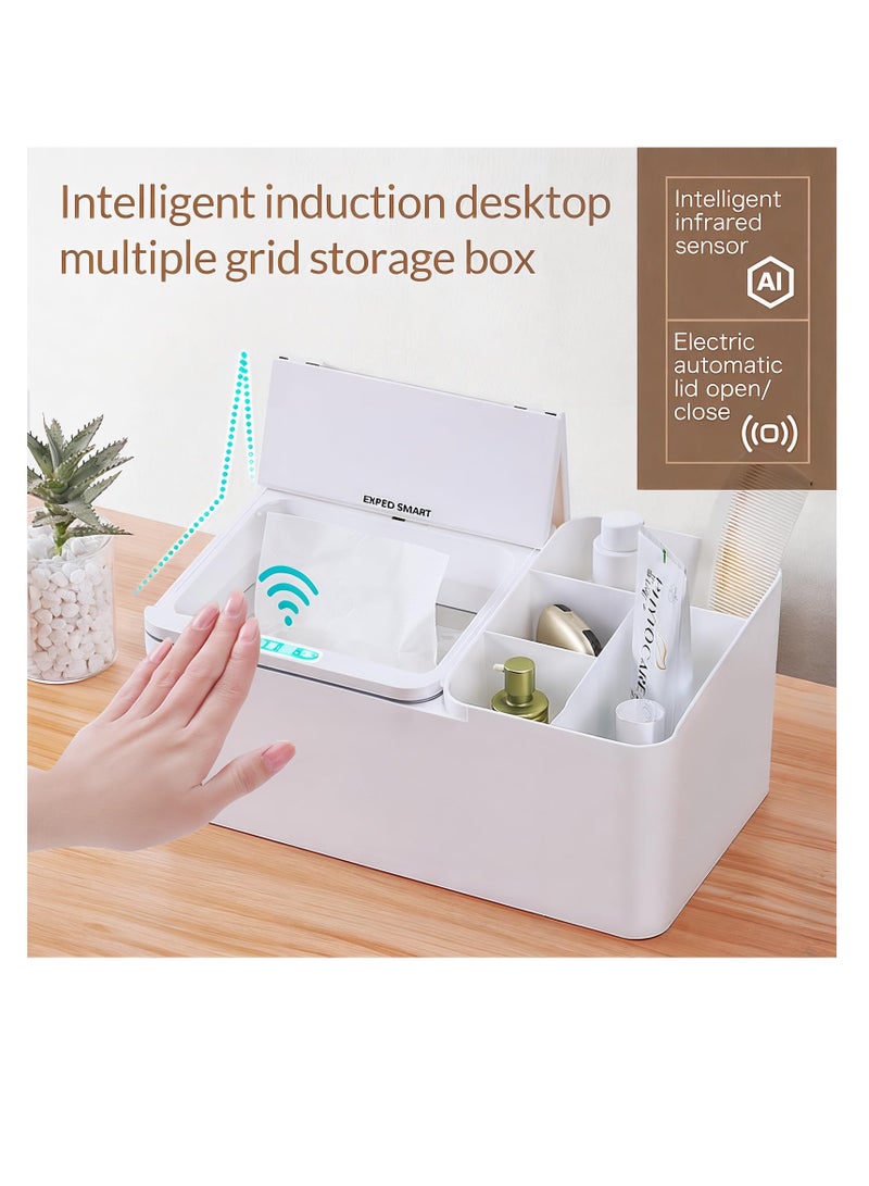 SYOSI New Touchless Motion Automatic Storage Bin, Desktop And Beside Organision Bin For Cosmetic Makeup, Office Supple, Vanity Table, Tissue Box, Jewery, Multifunctional Electronics (White) - Image 2