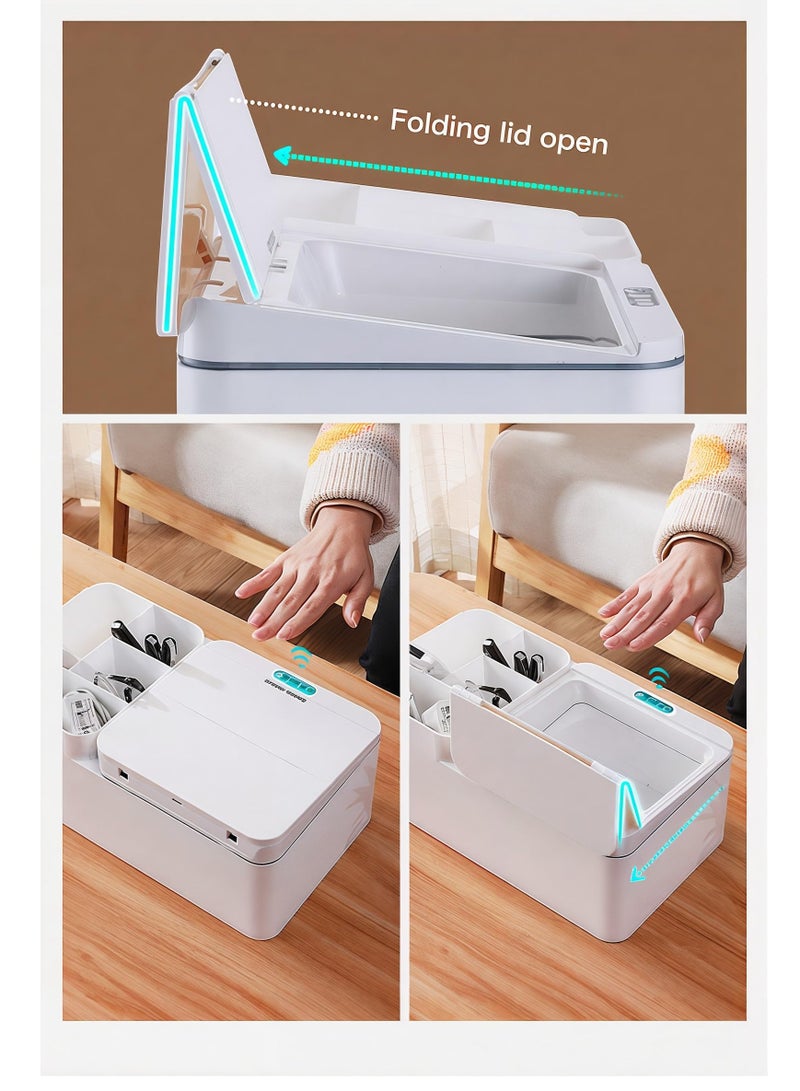 SYOSI New Touchless Motion Automatic Storage Bin, Desktop And Beside Organision Bin For Cosmetic Makeup, Office Supple, Vanity Table, Tissue Box, Jewery, Multifunctional Electronics (White) - Image 3
