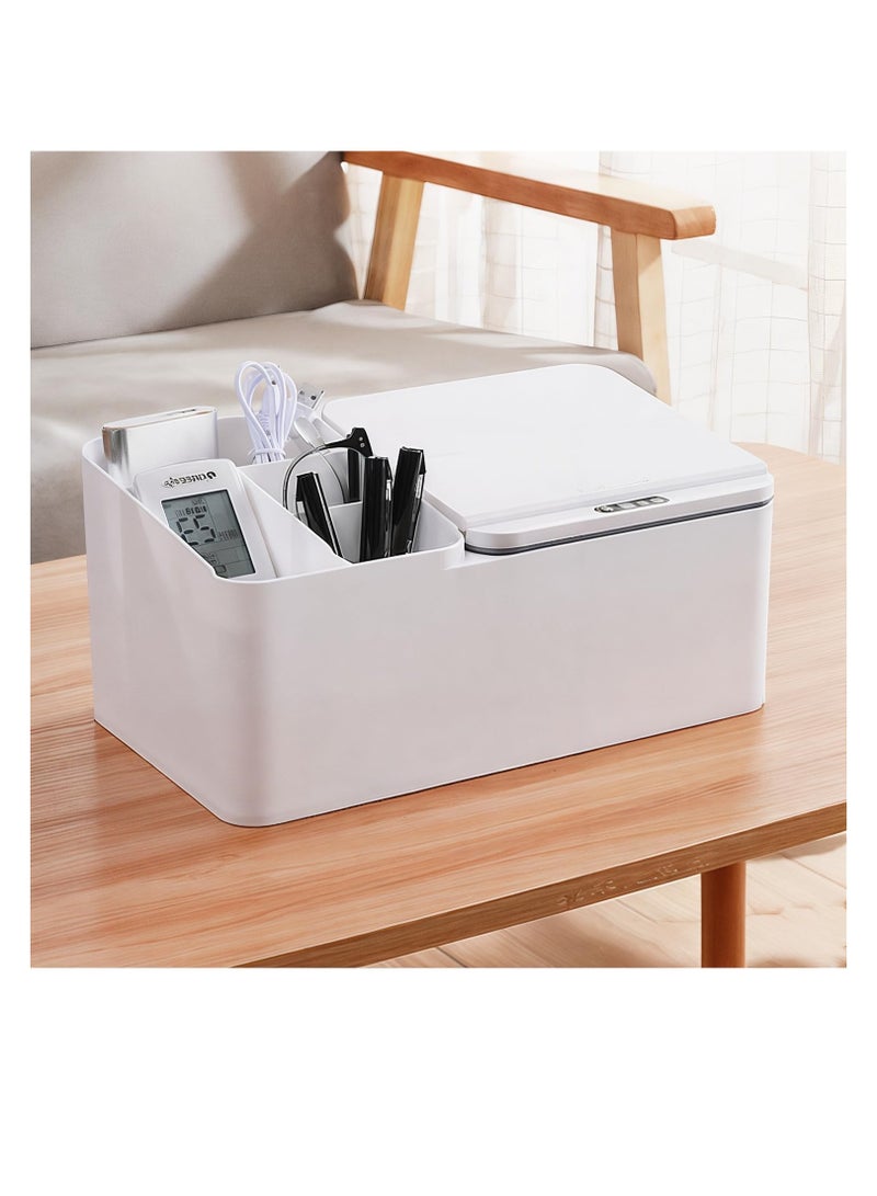 SYOSI New Touchless Motion Automatic Storage Bin, Desktop And Beside Organision Bin For Cosmetic Makeup, Office Supple, Vanity Table, Tissue Box, Jewery, Multifunctional Electronics (White) - Image 5