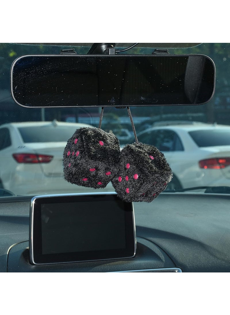 JSCARLIFE JSCARLIFE Fuzzy Plush Dice 236 Retro Square Plush Hanging Mirror Fuzzy Dices for Car Interior Ornament Decoration Blackpink  - Image 4