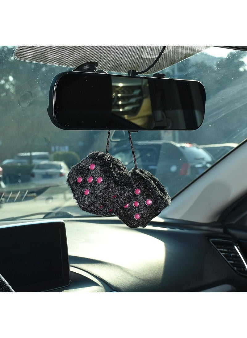 JSCARLIFE JSCARLIFE Fuzzy Plush Dice 236 Retro Square Plush Hanging Mirror Fuzzy Dices for Car Interior Ornament Decoration Blackpink  - Image 3
