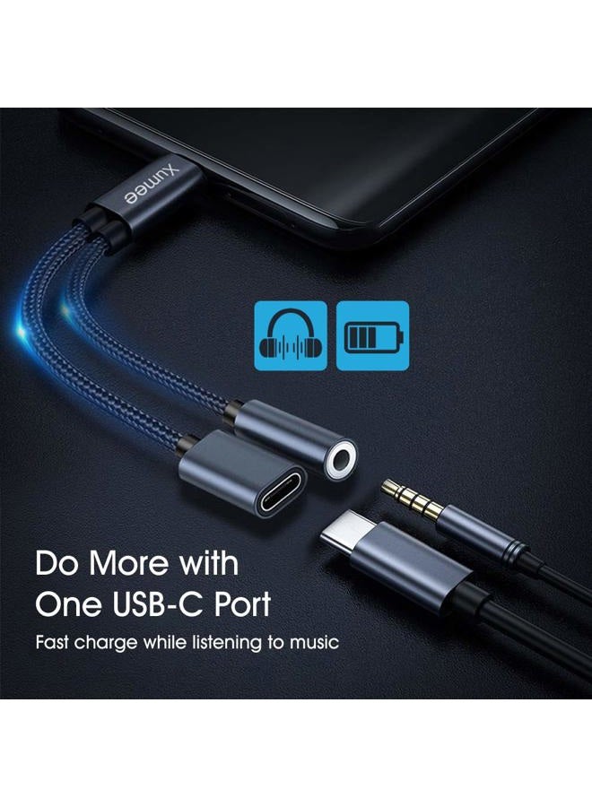 Xumee USB Type C to 3.5mm Headphone and Charger Adapter, 2-in-1 USB C to Aux Audio Jack Hi-Res DAC and Fast Charging Dongle Cable Compatible with iPhone 15 Pro Max,Galaxy S24 S23 Ultra S22 S21 (Grey) - Image 3