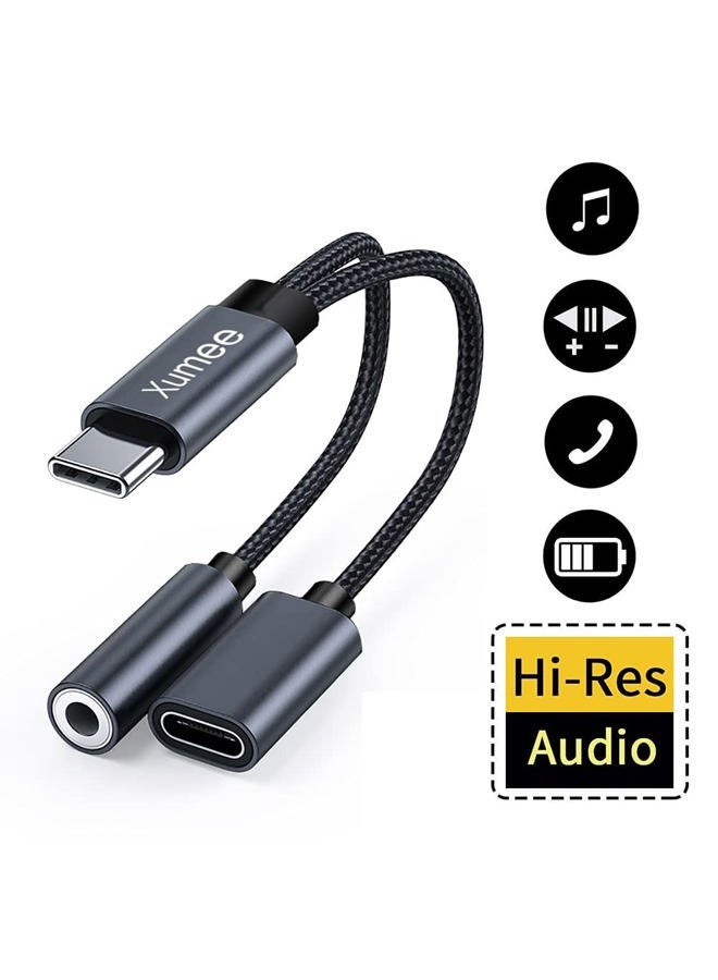 Xumee USB Type C to 3.5mm Headphone and Charger Adapter, 2-in-1 USB C to Aux Audio Jack Hi-Res DAC and Fast Charging Dongle Cable Compatible with iPhone 15 Pro Max,Galaxy S24 S23 Ultra S22 S21 (Grey) - Image 2