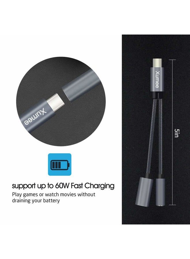 Xumee USB Type C to 3.5mm Headphone and Charger Adapter, 2-in-1 USB C to Aux Audio Jack Hi-Res DAC and Fast Charging Dongle Cable Compatible with iPhone 15 Pro Max,Galaxy S24 S23 Ultra S22 S21 (Grey) - Image 5