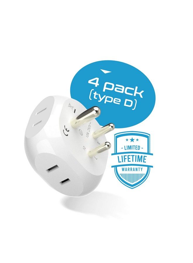 Ceptics India Pakistan Travel Adapter 4 Input Ultra Compact Light Weight Usa To Any Type D Countries Such As Bangladesh Maldives And More 4 Pack (Pt104Pk) - Image 4