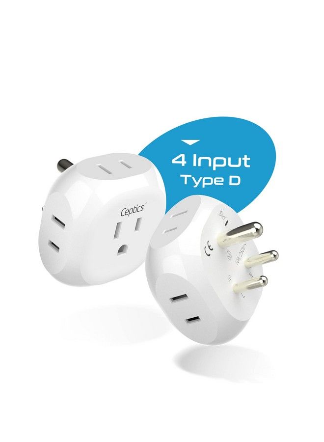 Ceptics India Pakistan Travel Adapter 4 Input Ultra Compact Light Weight Usa To Any Type D Countries Such As Bangladesh Maldives And More 4 Pack (Pt104Pk) - Image 3