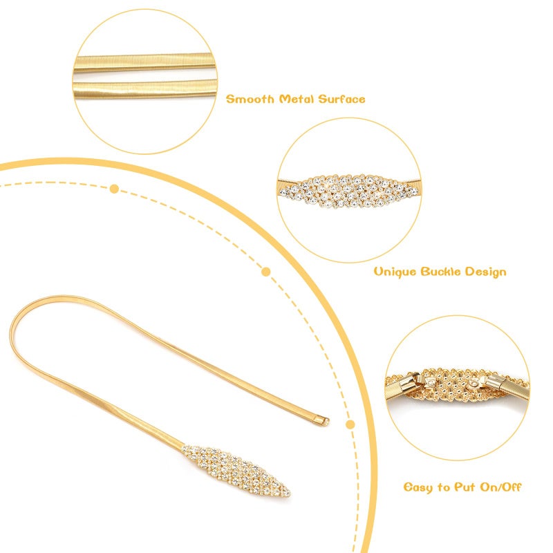 LIMHOO Women's Skinny Metal Waist Belt Elastic Thin Waist Belt for Dress Stretch Chain Belt (HY19414-Gold-L) - Image 3