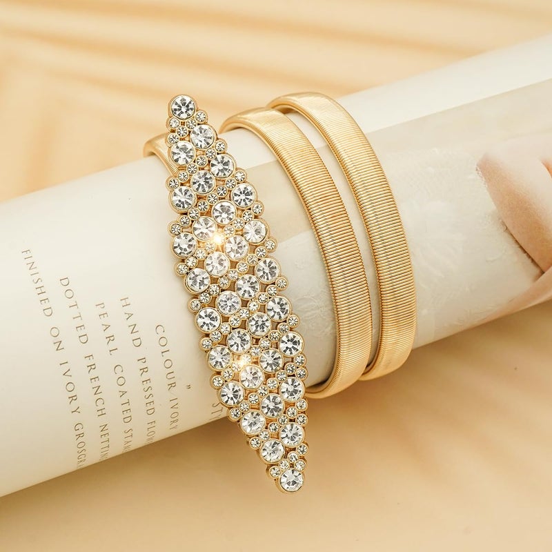 LIMHOO Women's Skinny Metal Waist Belt Elastic Thin Waist Belt for Dress Stretch Chain Belt (HY19414-Gold-L) - Image 4