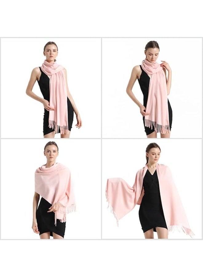Cashmere Scarf and Shawl With Tassels for Women - Soft, Elegant for Wedding Parties (Pale Pink) - Image 5