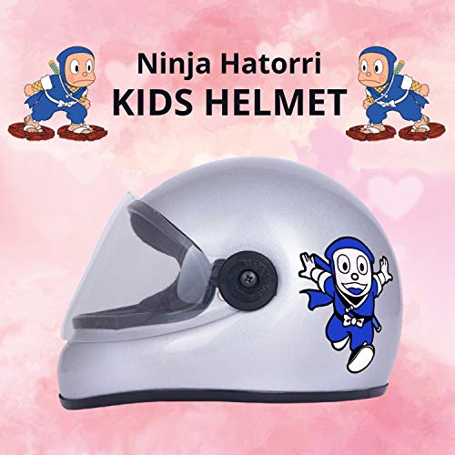 Western Era Stylish Cartoon Character Sticker Full Face Helmet for Kids || Baby Safety and Comfort || (3-12 Years) (Silver Glossy) (Non-Motorized) - Image 3