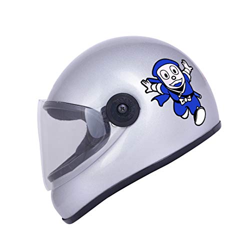 Western Era Stylish Cartoon Character Sticker Full Face Helmet for Kids || Baby Safety and Comfort || (3-12 Years) (Silver Glossy) (Non-Motorized) - Image 1