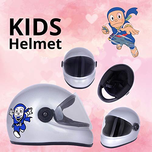 Western Era Stylish Cartoon Character Sticker Full Face Helmet for Kids || Baby Safety and Comfort || (3-12 Years) (Silver Glossy) (Non-Motorized) - Image 4