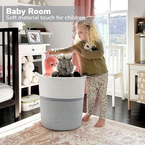 RUGSZONE® Extra Large Storage Basket with Lid, Cotton Rope Storage Baskets, Laundry Hamper, Cloth Bin, for Clothes Towels Blankets Pillows Storage in Living Room, (13X17 GREY) - Image 3