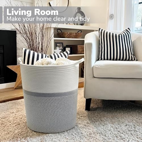 RUGSZONE® Extra Large Storage Basket with Lid, Cotton Rope Storage Baskets, Laundry Hamper, Cloth Bin, for Clothes Towels Blankets Pillows Storage in Living Room, (13X17 GREY) - Image 4