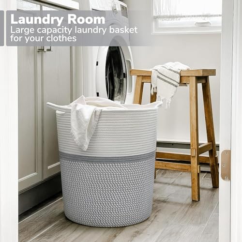 RUGSZONE® Extra Large Storage Basket with Lid, Cotton Rope Storage Baskets, Laundry Hamper, Cloth Bin, for Clothes Towels Blankets Pillows Storage in Living Room, (13X17 GREY) - Image 2